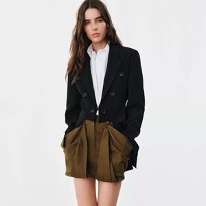 Zara Olive-Tone Pleated Mini Skirt with Pocket Detail